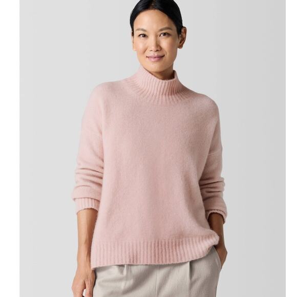 Eileen Fisher Cashmere Silk Bliss Turtleneck Sweater Pink Boxy Oversize XXS/XS/S - Picture 1 of 8